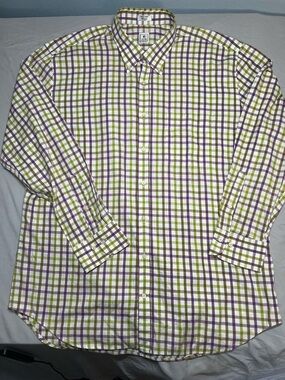 Peter‎ Millar White Button-Down Shirt with Green and Purple Plaid